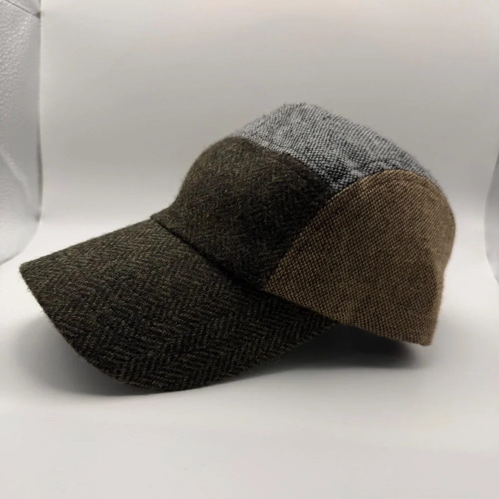 Scala Pronto Olive Brown Herringbone Tweed Wool Blend Adjustable 5 Panel Cap